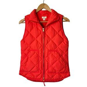 J Crew Quilted Puffer Vest Women's XXS Red Down Fill Pockets Hiking Athleisure